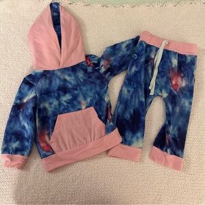 Pink and Blue Tie-Dye Hoodie and Pants Set